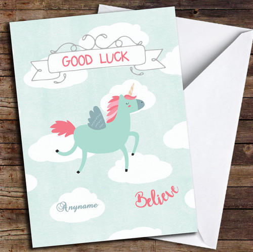 Flying Unicorn Personalised Good Luck Card - The Card Zoo