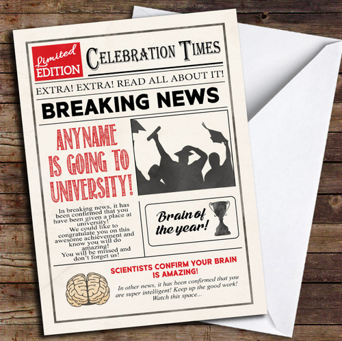 Newspaper Celebration Times University Personalised Good Luck Card ...