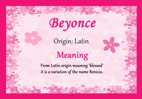 Beyonce Personalised Name Meaning Certificate - The Card Zoo