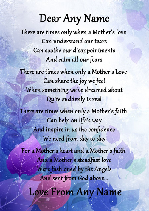 Purple A Mothers Faith Personalised Poem Certificate - The Card Zoo