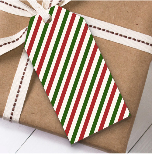 Red Green Cream Diagonal Stripes Christmas Gift Tags - The Card Zoo