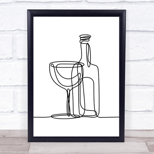 Black and White Line Art Wine Glass And Bottle Decorative Wall Art ...