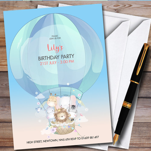 Jungle Animals Hot Air Balloon Children's Birthday Party Invitations ...
