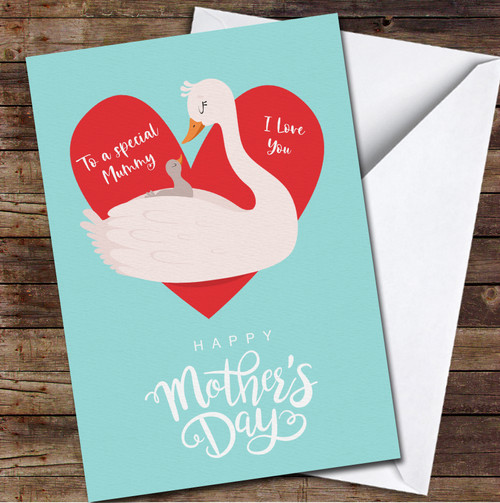 White Swan Mum With Baby Personalised Mother's Day Card - The Card Zoo