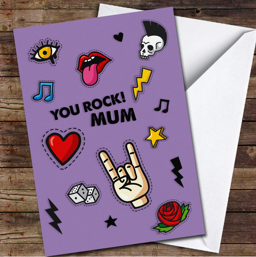 Mom Rocks Card Rock And Roll Elements Personalised Mother's Day Card - The Card Zoo