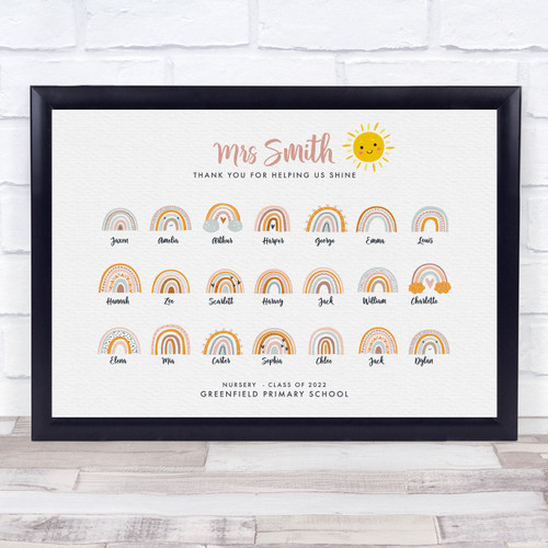 Pastel Rainbows Class Thank You Teacher School Personalised Gift Print ...
