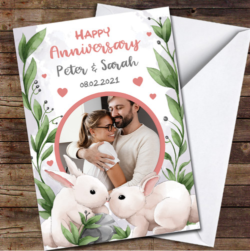 Happy Anniversary White Rabbits Cute Love Photo Names Date Personalised ...