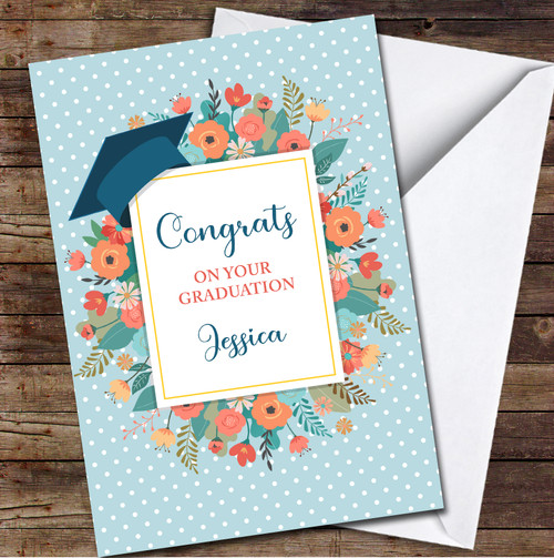 Pretty Flowers Graduation Hat Polka Dot Uni Congratulations ...