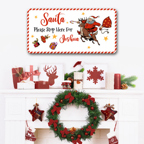 Santa please stop here, Boho Christmas Present Decor, Holiday