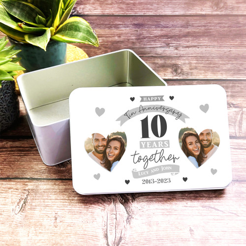 10th Wedding Anniversary Grey Heart Photo Rectangle Personalised Treat ...