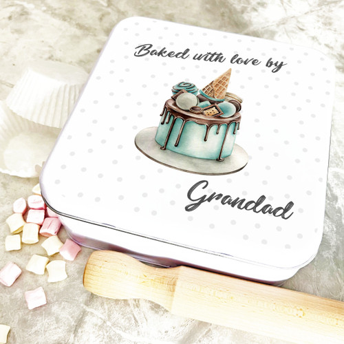 Square Baked With Love By Grandad Personalised Cake Tin The Card Zoo