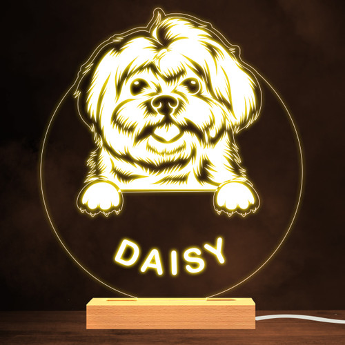 Maltese Dog Pet Silhouette Warm White Lamp Personalised Gift Night