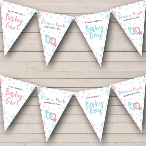 Boy Or Girl Gender Reveal Baby Shower Stars Pink Or Blue Personalised ...