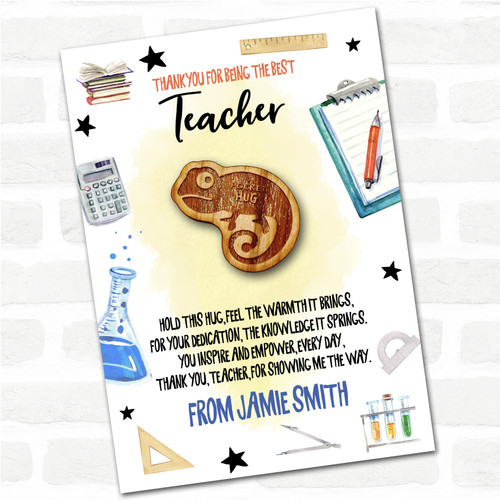 Lizard Thanks Lizard Yellow Thank You Teacher Personalised Gift Pocket Hug - The Card Zoo