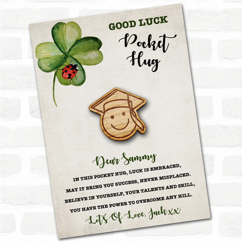Graduation Cap Emoji Clover Ladybird Good Luck Personalised Gift Pocket ...