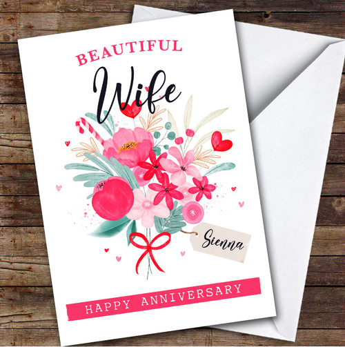 Personalised Pretty Pink Floral Bouquet Beautiful Wife Happy ...