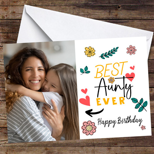 Personalised Best Aunty Ever Floral Hearts Doodle Photo Happy Birthday ...