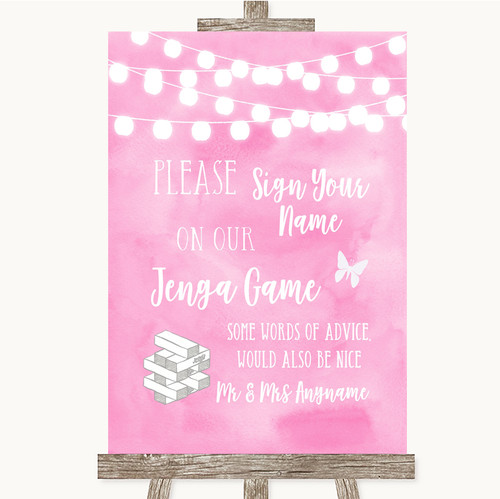 Baby Pink Watercolour Lights Jenga Guest Book Personalised Wedding Sign The Card Zoo - roblox jenga script