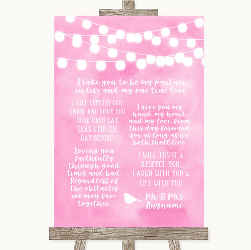 Baby Pink Watercolour Lights Romantic Vows Personalised Wedding Sign ...