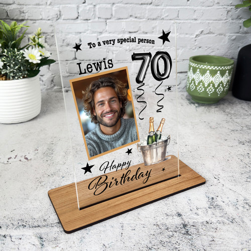 70th Birthday Gift Champagne Bottles Photo Personalised Gift Acrylic ...