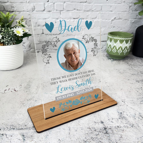 Dad Memorial Keepsake Gift Blue Photo Rose Personalised Gift Acrylic