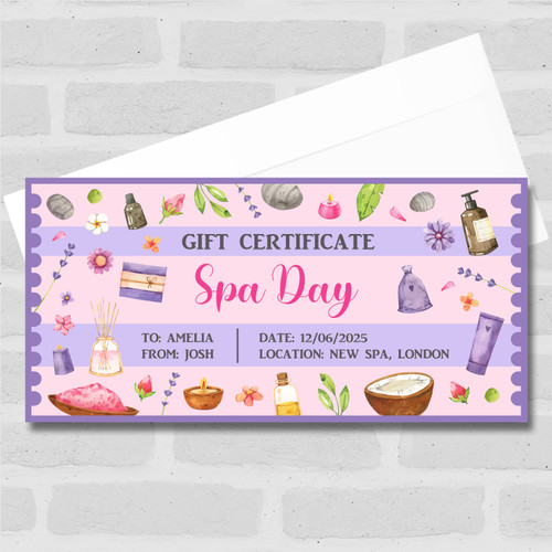 Spa Day Spa Treatment Any Occasion Personalised Surprise Ticket