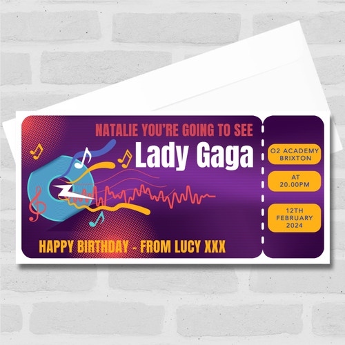 Purple Music Notes Any Event Gift Personalised Surprise Ticket Gift ...