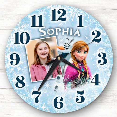Frozen Anna Photo Personalised Gift For Kid's Bedroom Clock - The Card Zoo