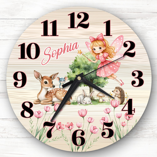 Woodland Animals Pink Fairy Personalised Gift For Kid's Bedroom Clock ...