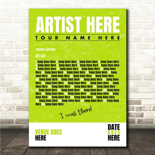 Concert Setlist Poster Print Canvas Bright Green - Any Artist, Date ...