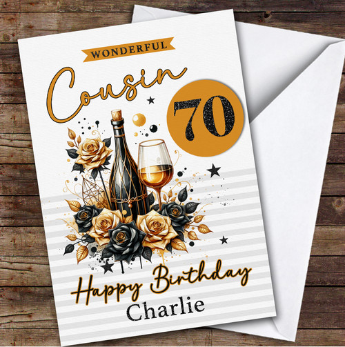Personalised Male Cousin 70th Birthday Card Black And Gold Champagne ...