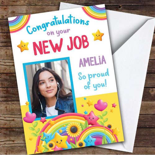 Personalised New Job Card For Anyone Photo Rainbow - The Card Zoo