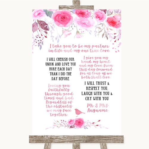 Pink Watercolour Floral Romantic Vows Personalised Wedding Sign - The ...
