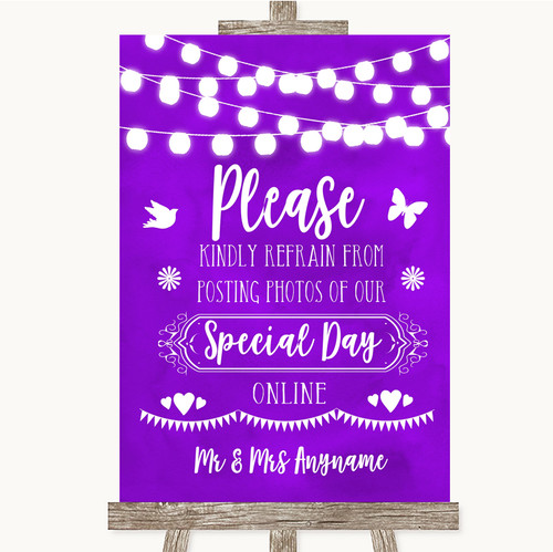 Purple Watercolour Lights Don't Post Photos Online Social Media Wedding ...