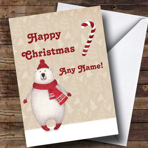 Polar Bear Hat Watercolour Personalised Childrens Christmas Card