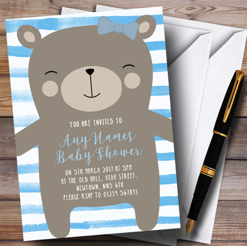 Large Teddy Bear Blue Invitations Baby Shower Invitations - The Card Zoo