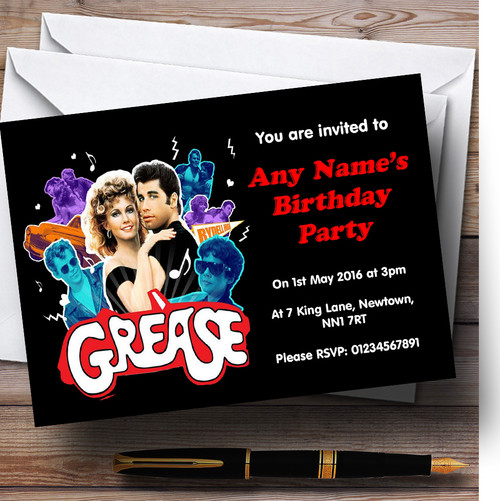 Grease Personalised Birthday Party Invitations The Card Zoo