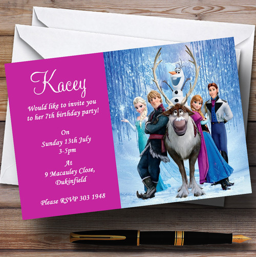 Frozen Pink Personalised Children's Birthday Party Invitations