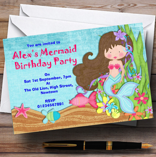 Pretty Mermaid Theme Personalised Birthday Party Invitations The Card Zoo