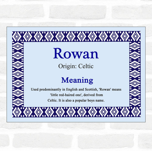 Rowan Name Meaning Blue Certificate - The Card Zoo