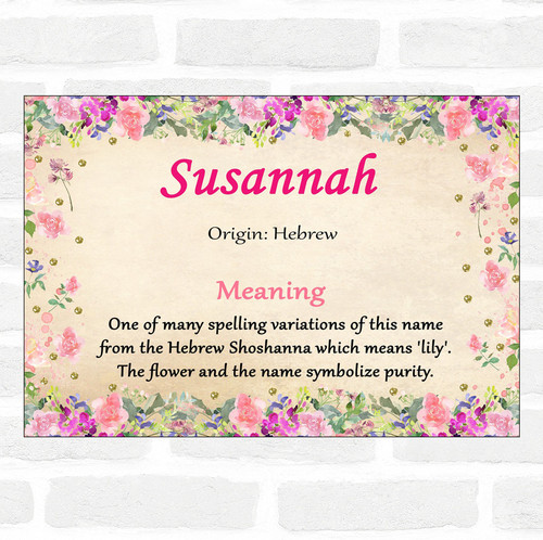 Susannah Name Meaning Floral Certificate - The Card Zoo