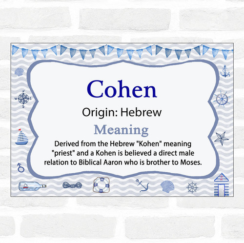 Cohen Name Meaning Nautical Certificate - The Card Zoo