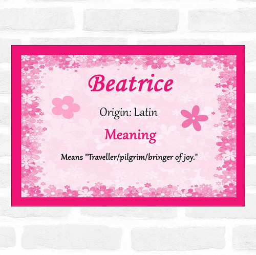 Beatrice Name Meaning Pink Certificate The Card Zoo