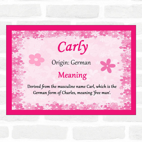 Carly Name Meaning Pink Certificate - The Card Zoo