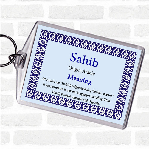 Sahib Name Meaning Bag Tag Keychain Keyring Blue The Card Zoo