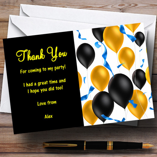 Black and Gold Balloons Personalised Party Thank You Cards - The Card Zoo