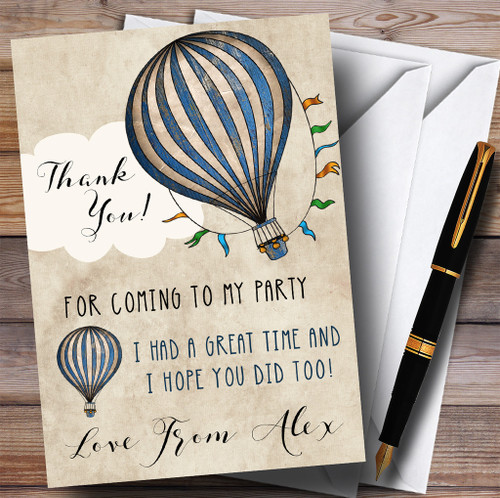 Boys Vintage Blue Hot Air Balloon Party Thank You Cards - The Card Zoo