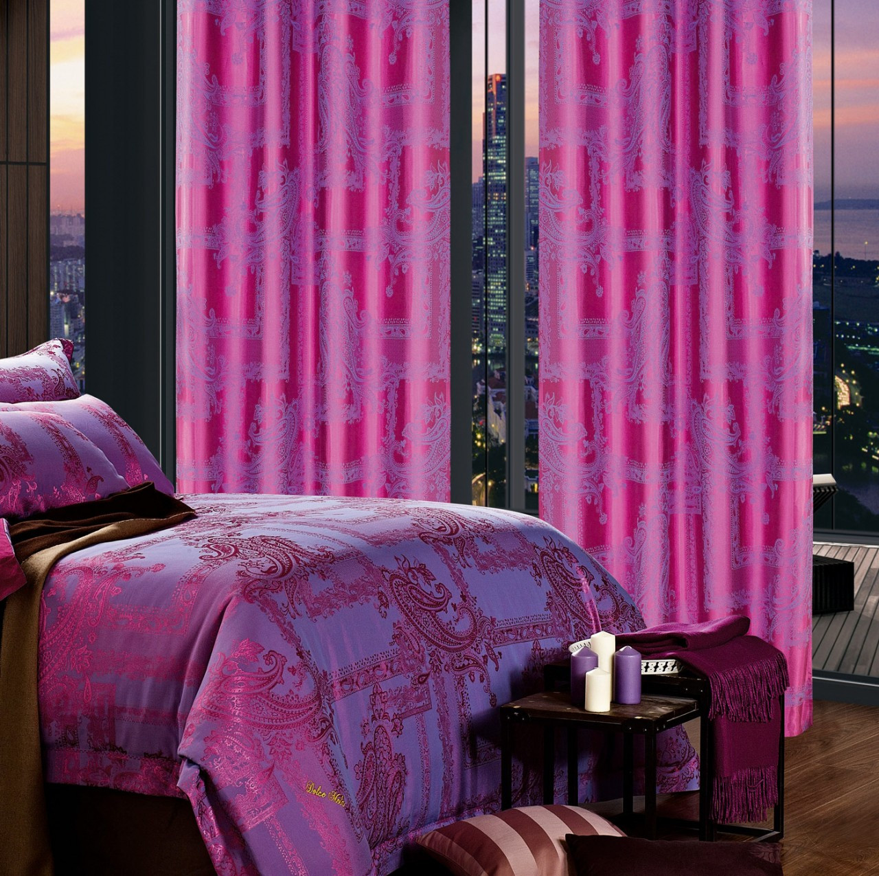 DMC461 Dolce Mela Drapery Panels with matching bedding DM471Q & DM471K