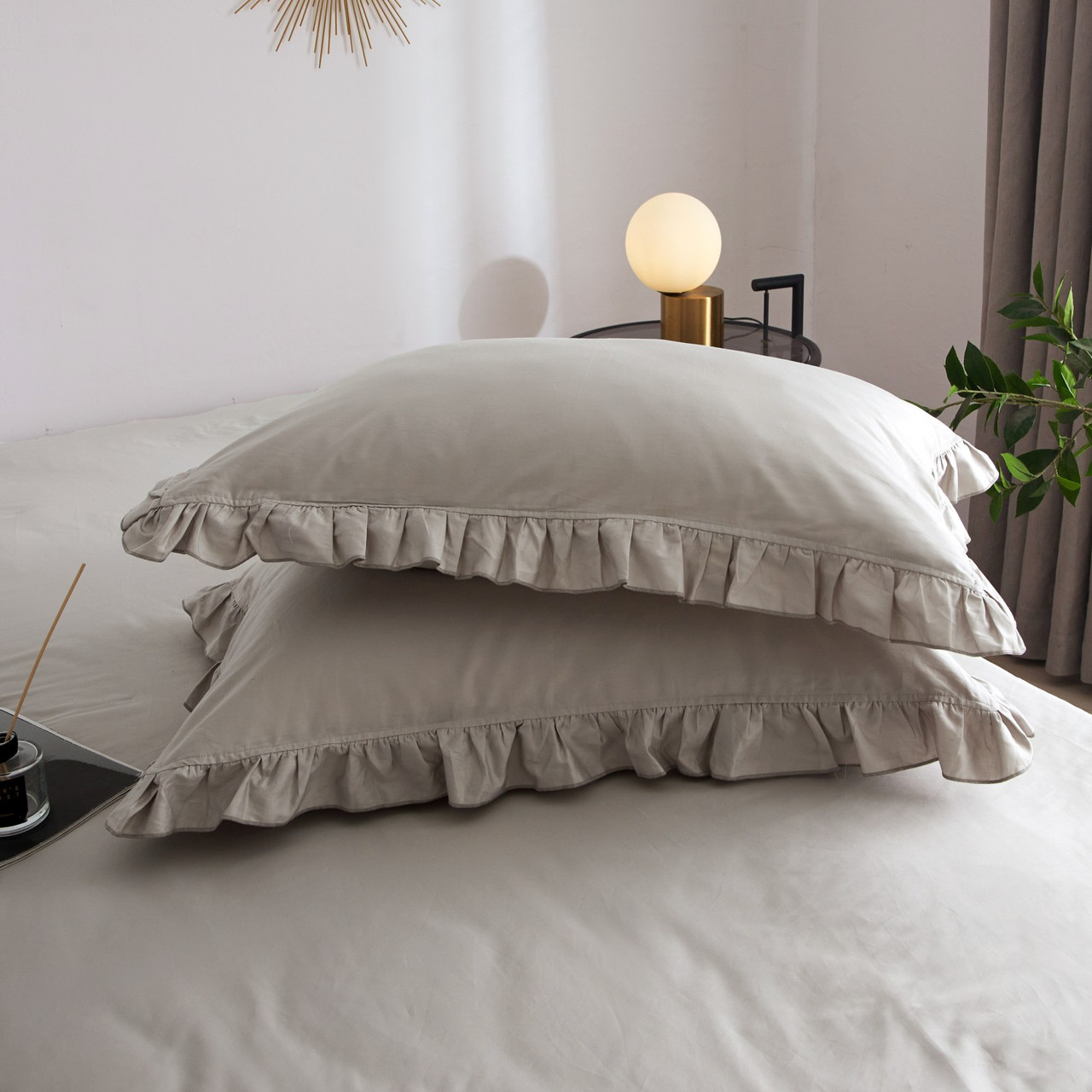 DM809K Ruffle Edge Bedding - Alexander: 6 Pieces Luxury King Size Duvet Cover Set 100% Cotton
