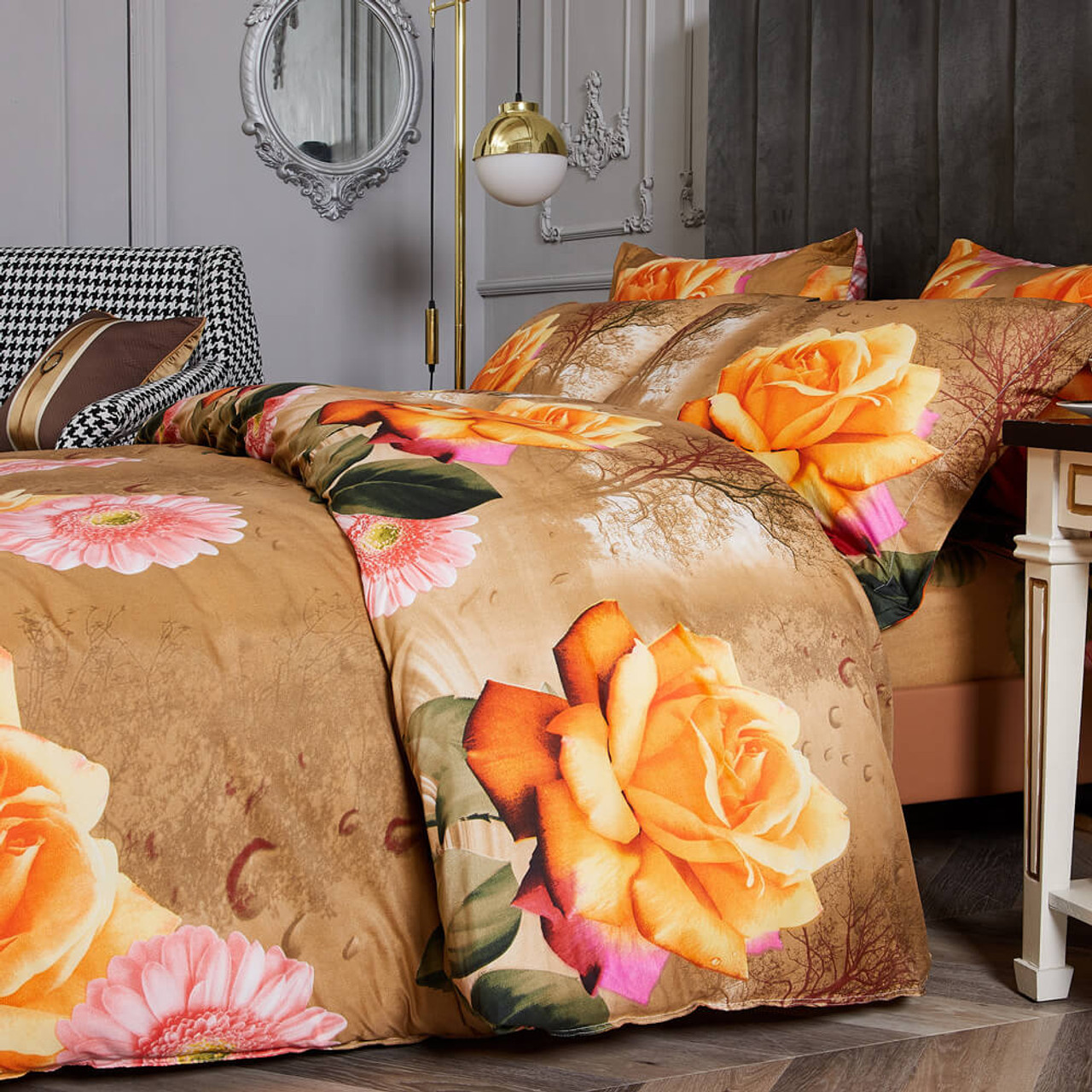 DM721Q  Floral Reversible Bedding Set Dropship